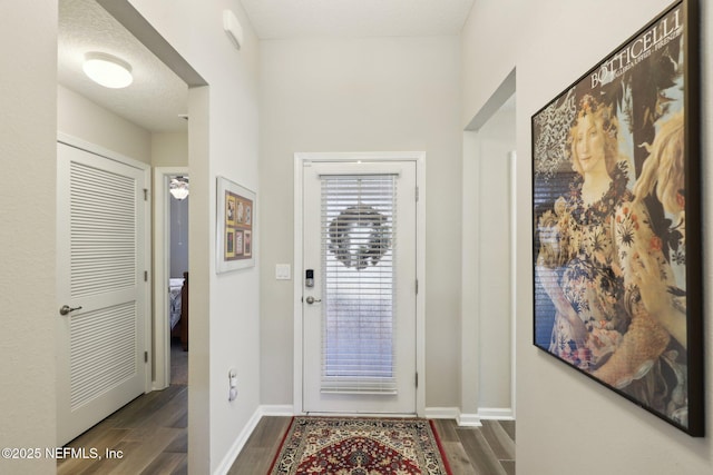 foyer featuring dark hardwood / wood-style floors and a textured ceiling