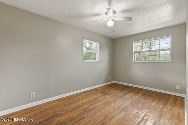 spare room with hardwood / wood-style flooring, a textured ceiling, and a healthy amount of sunlight