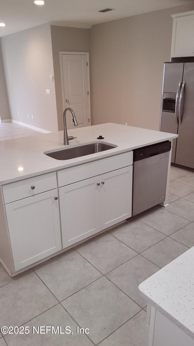 kitchen with stainless steel appliances, sink, and white cabinets