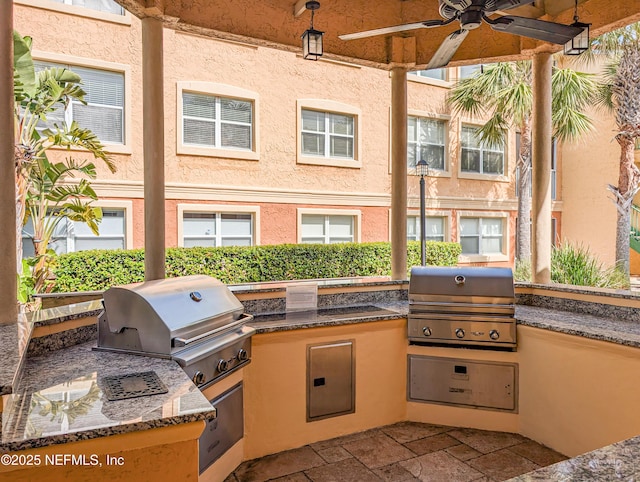 view of patio / terrace featuring ceiling fan, grilling area, and area for grilling