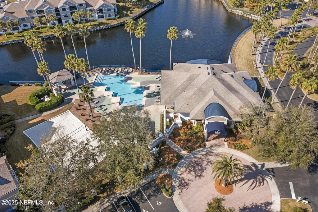 aerial view with a water view