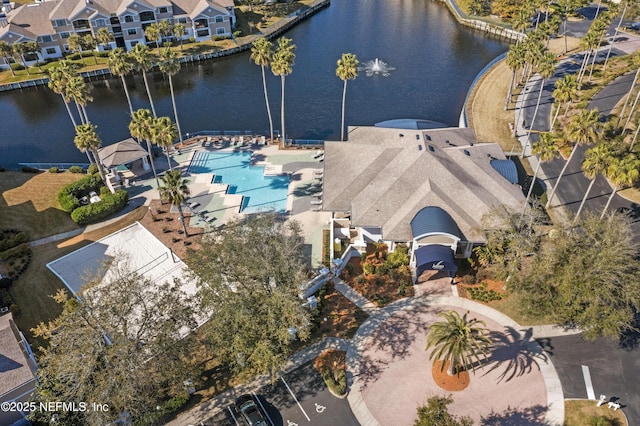 aerial view with a water view