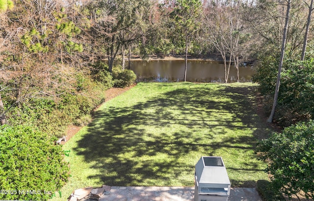 view of yard with a water view