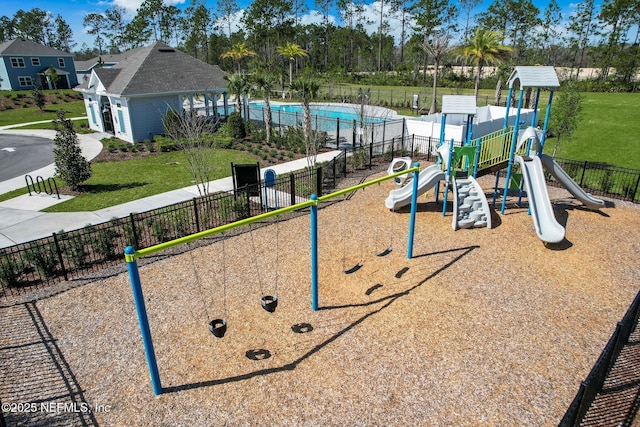 view of jungle gym featuring a yard