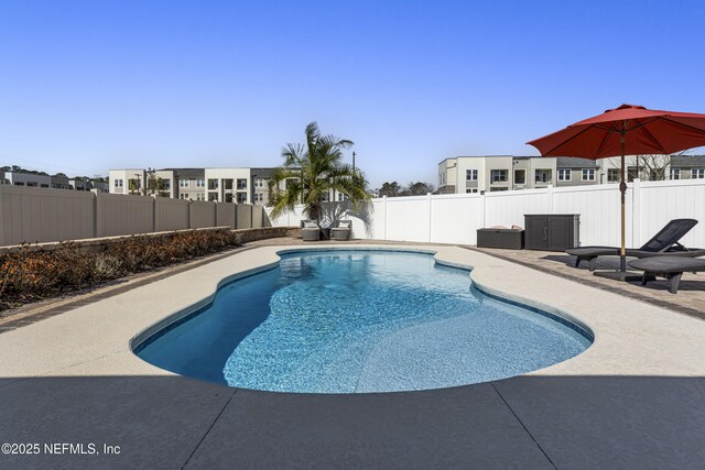 view of swimming pool featuring a patio area