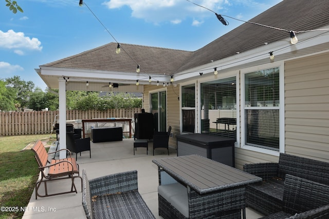 5452 Huckleberry Ct, Macclenny, FL 32063 - view of patio / terrace with fence, an outdoor hangout area, and ceiling fan