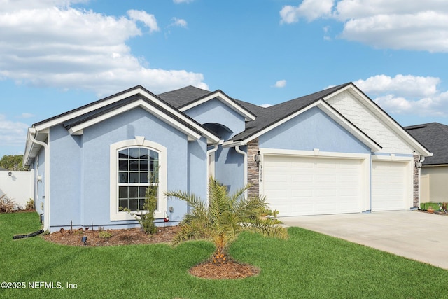 view of front of property with a garage and a front yard