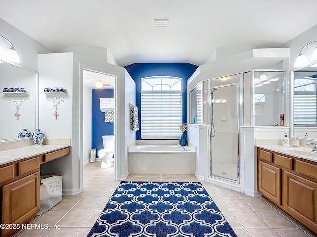 full bathroom featuring a healthy amount of sunlight, vanity, and tile patterned flooring