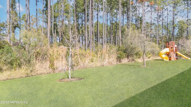 view of yard with a playground