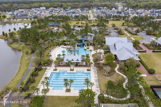 bird's eye view featuring a water view