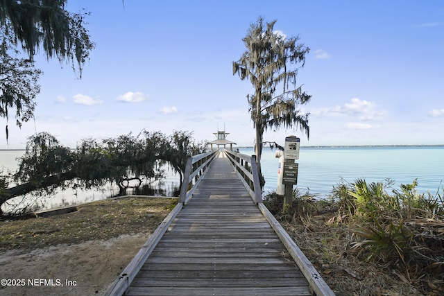 view of dock with a water view