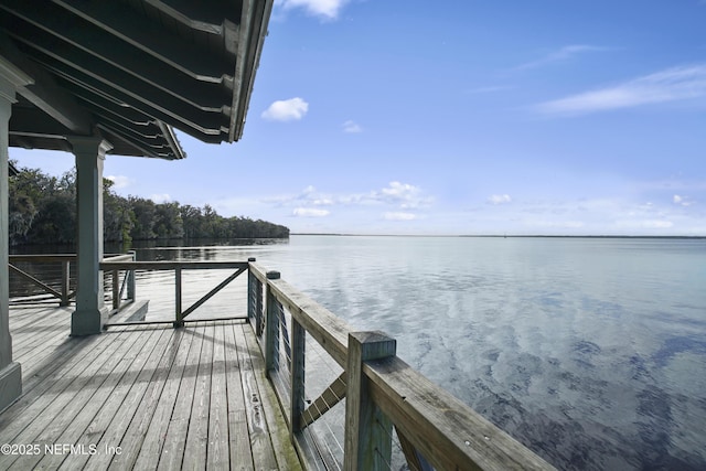 view of dock with a water view