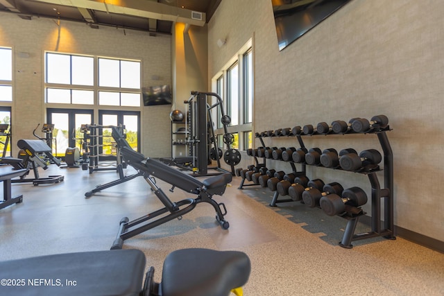 gym featuring a high ceiling