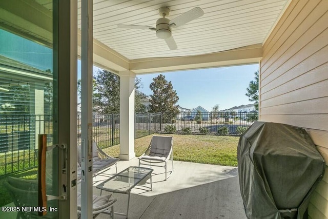 view of patio / terrace featuring grilling area and ceiling fan