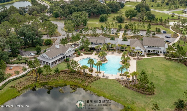 bird's eye view featuring a water view