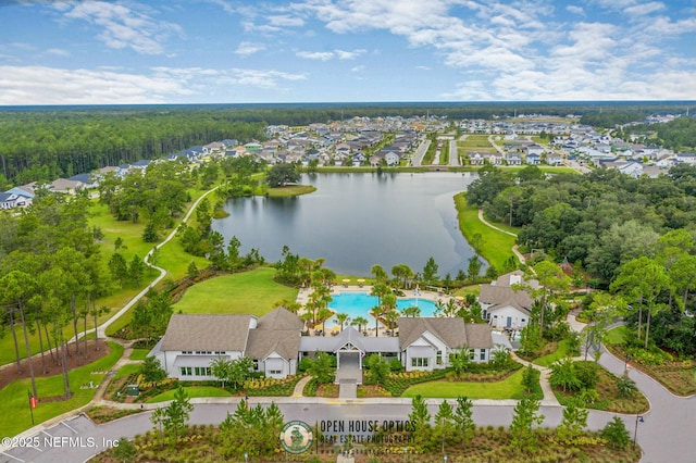 aerial view with a water view