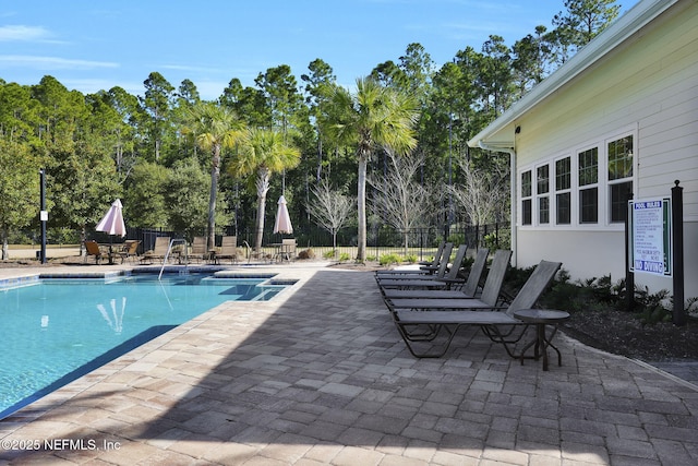 view of swimming pool with a patio