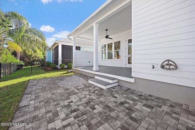 view of patio / terrace featuring ceiling fan