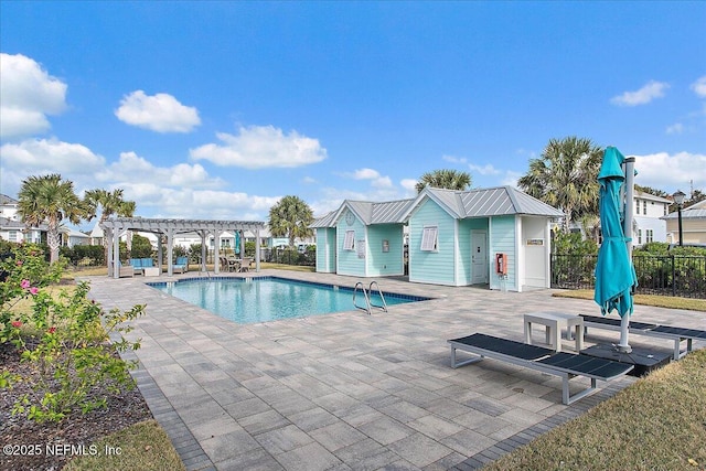 view of pool featuring a pergola and a patio area