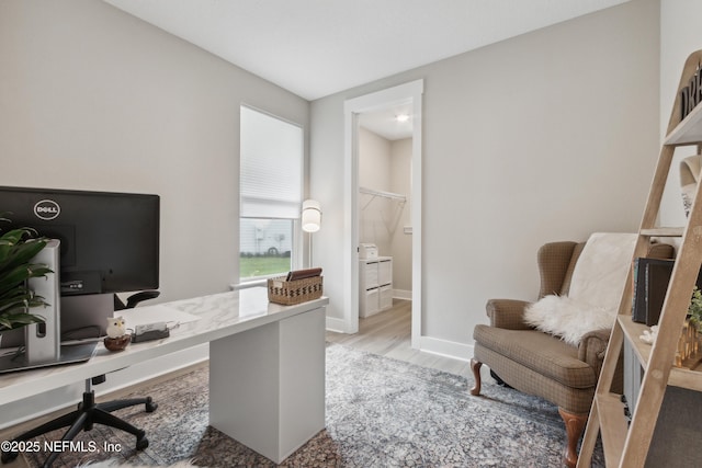 home office featuring hardwood / wood-style flooring