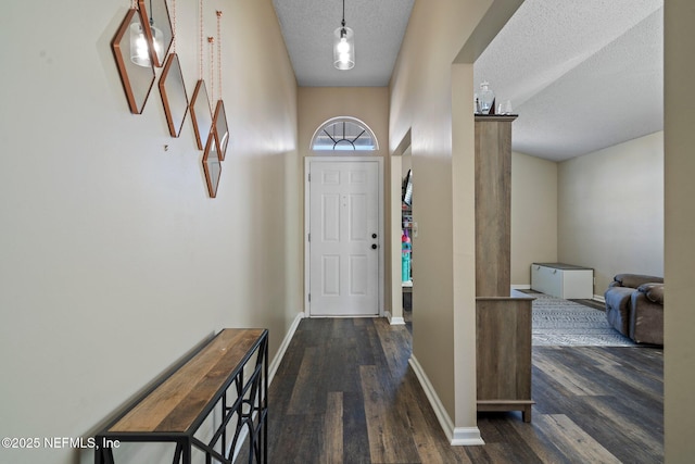 entrance foyer featuring dark hardwood / wood-style floors and a textured ceiling