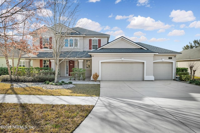 view of front of house featuring a garage and solar panels