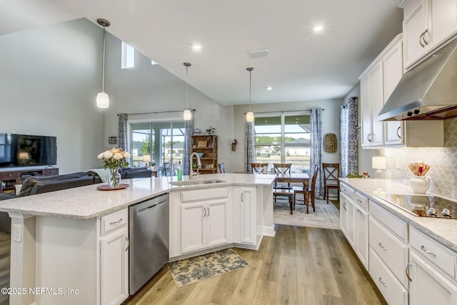 85248 Berryessa Way, Fernandina Beach, FL 32034 - kitchen featuring white cabinetry, sink, stainless steel dishwasher, and black electric cooktop