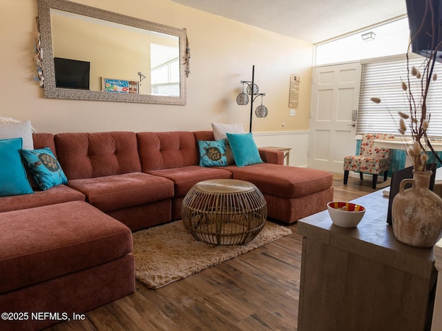 living room with hardwood / wood-style floors