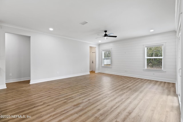 85034 Southern Creek Blvd, Fernandina Beach, FL 32034 - spare room featuring ceiling fan, crown molding, and light hardwood / wood-style floors