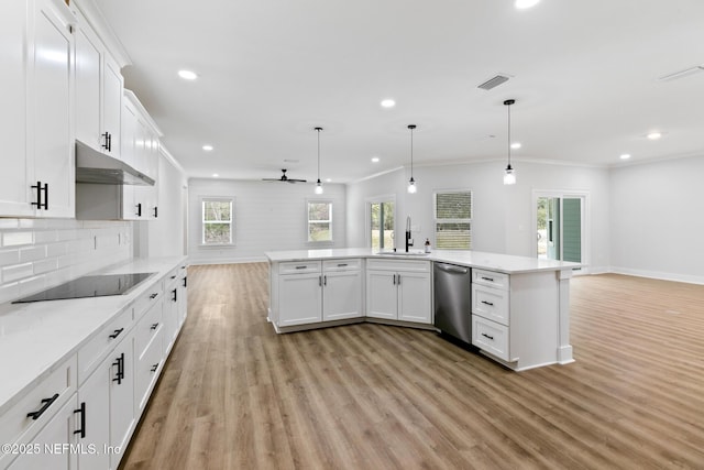 85034 Southern Creek Blvd, Fernandina Beach, FL 32034 - kitchen featuring sink, dishwasher, pendant lighting, black electric stovetop, and white cabinets