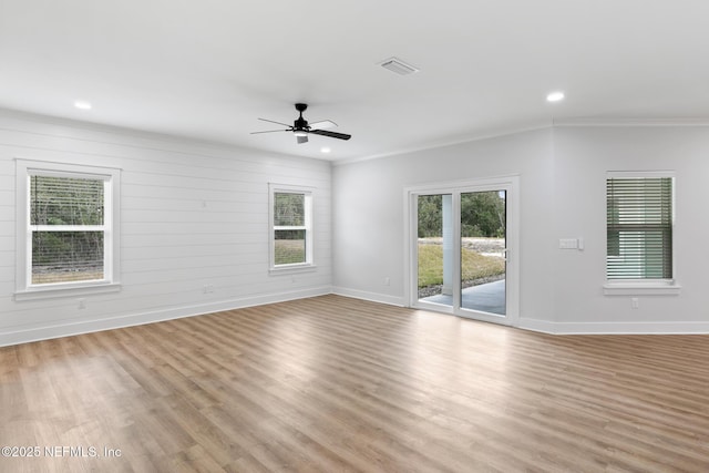 85034 Southern Creek Blvd, Fernandina Beach, FL 32034 - spare room featuring ornamental molding, light hardwood / wood-style floors, and ceiling fan