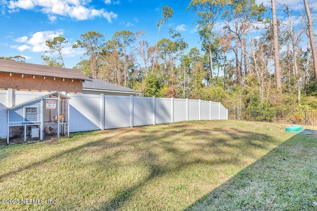 view of yard with a fenced backyard