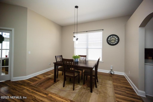 dining area with dark wood-type flooring and a healthy amount of sunlight