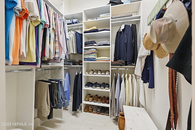 walk in closet featuring wood finished floors