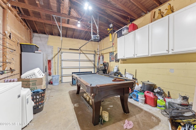 recreation room with washer / clothes dryer and pool table