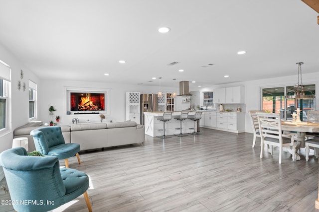 living room featuring light wood-type flooring