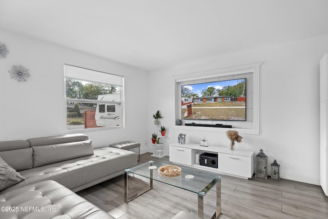 living room with light hardwood / wood-style flooring