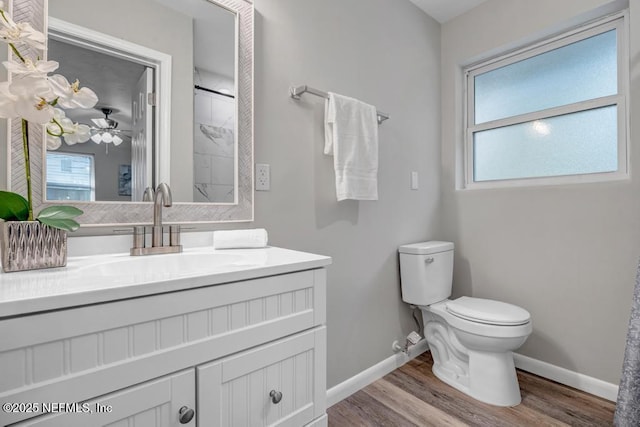 bathroom featuring vanity, hardwood / wood-style flooring, and toilet