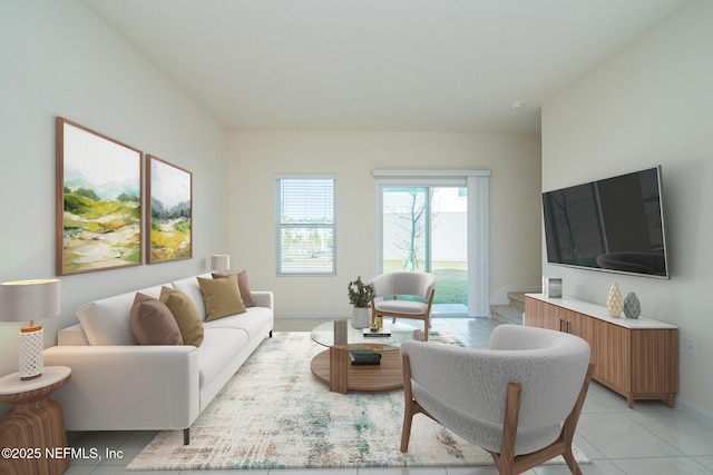 living room featuring light tile patterned floors