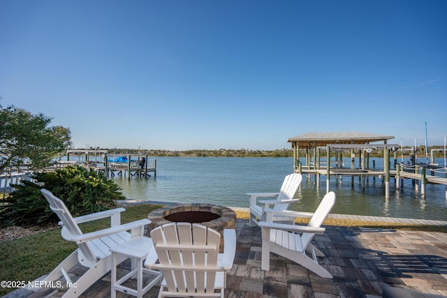 view of dock with a water view