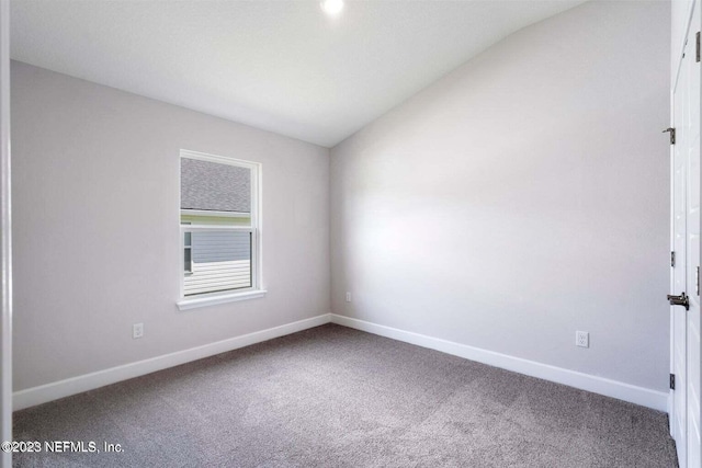 empty room featuring vaulted ceiling and carpet