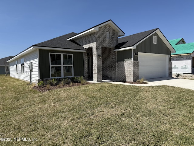 8284 Helmsley Blvd, Jacksonville, FL 32219 - ranch-style home featuring a front lawn, a garage, brick siding, and driveway