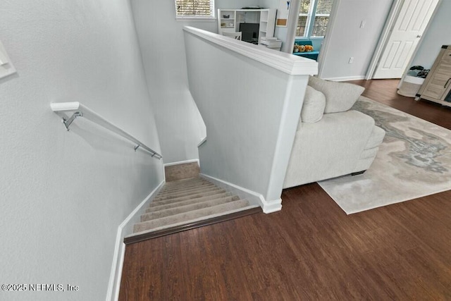 staircase featuring hardwood / wood-style flooring