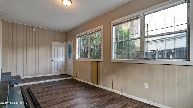 interior space with dark wood-type flooring