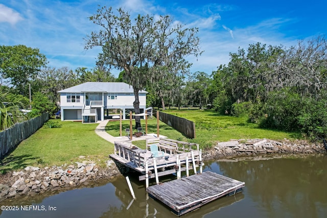 94202 Christopher Ln, Fernandina Beach, FL 32034 - dock area featuring a water view, a balcony, central AC unit, and a lawn