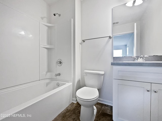 full bathroom with vanity, toilet, and bathing tub / shower combination