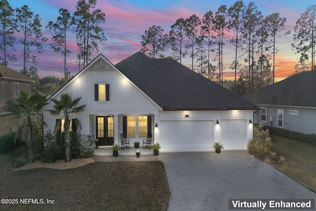 modern farmhouse with a garage