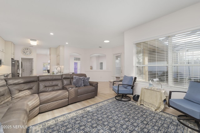 living room with light wood-type flooring