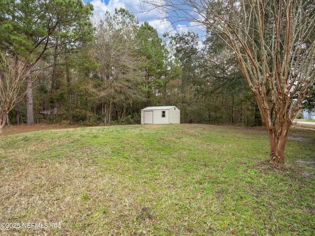 view of yard with a storage unit