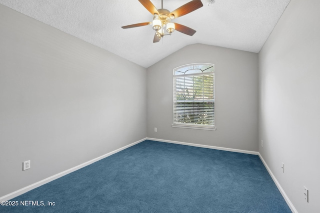 829 Songbird Dr, Orange Park, FL 32065 - carpeted spare room with baseboards, a textured ceiling, a ceiling fan, and lofted ceiling